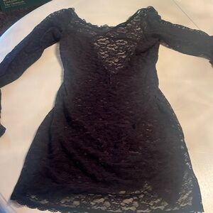Victoria Secret black lace long sleeve slip dress. Size small